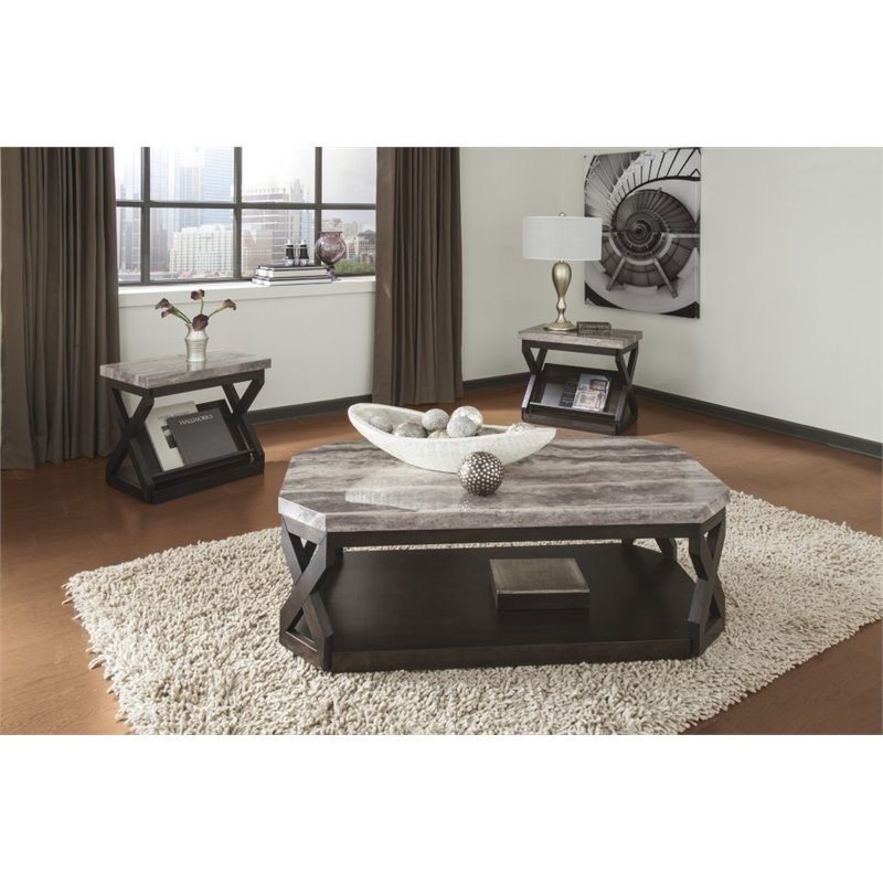 Bowery Hill 3 Piece Coffee Table Set in Grayish Brown