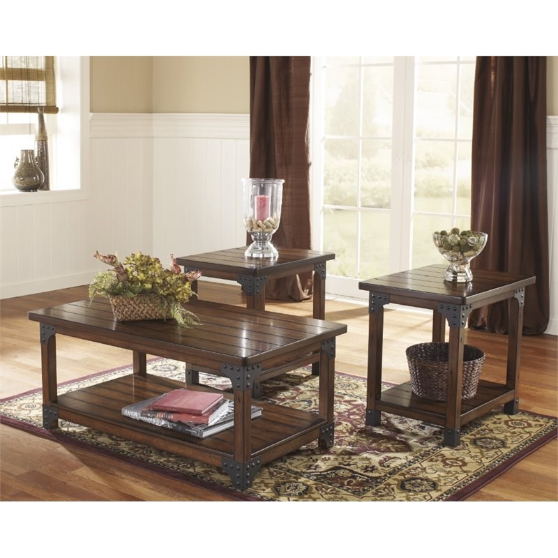 Bowery Hill 3 Piece Coffee Table Set in Medium Brown