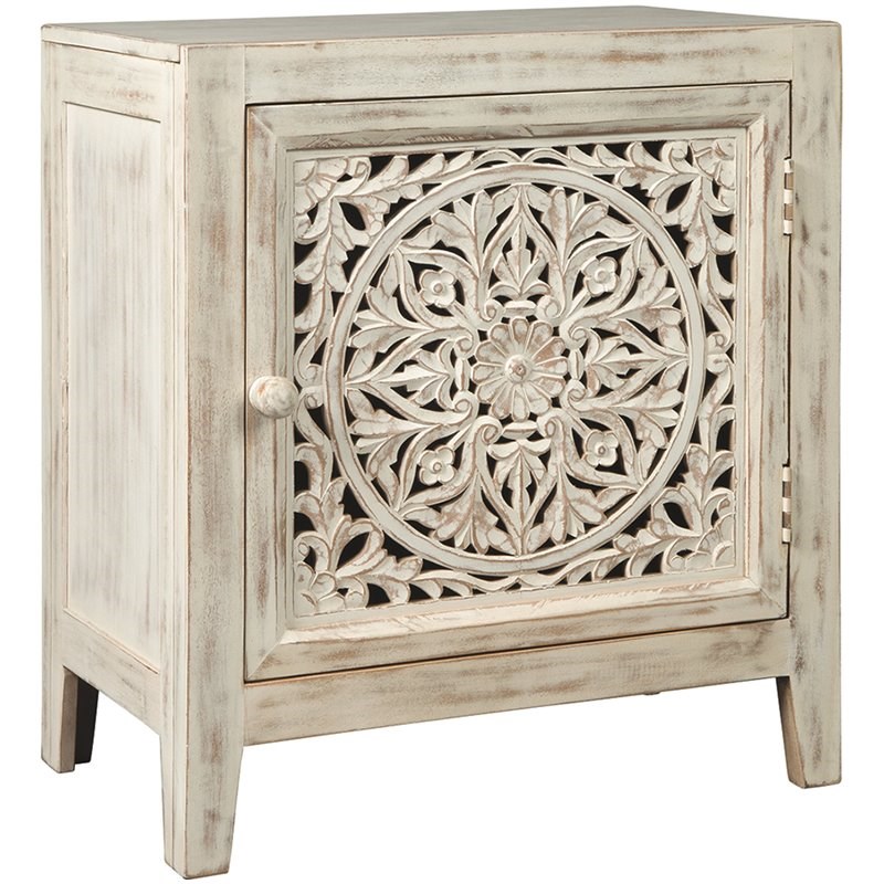 Bowery Hill 1 Door Accent Cabinet in Antique White and Brown