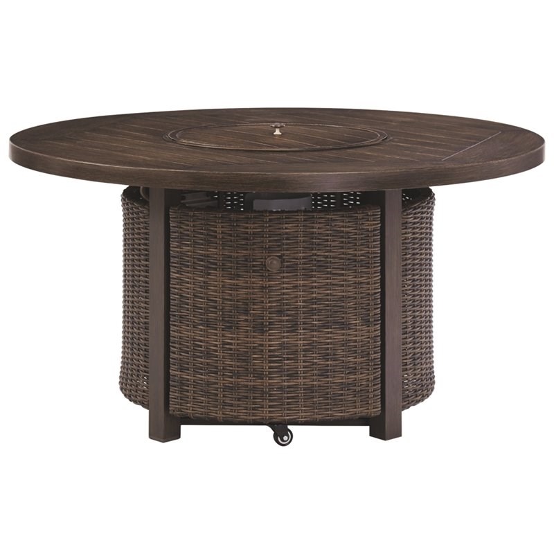 Bowery Hill Round Fire Pit Table in Medium Brown