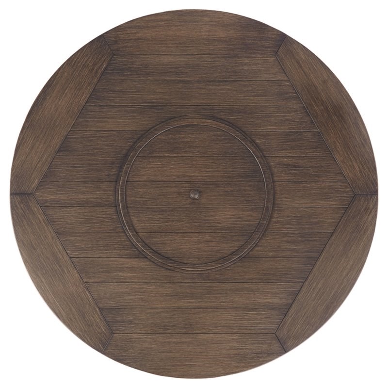 Bowery Hill Round Fire Pit Table in Medium Brown