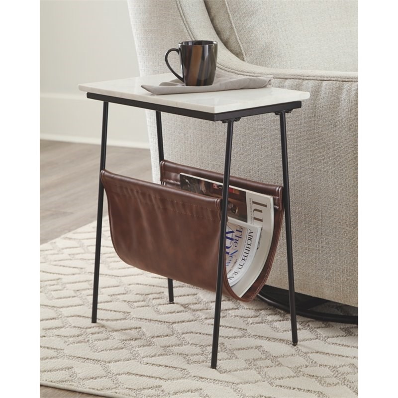Bowery Hill Accent Table in Brown and Black and White