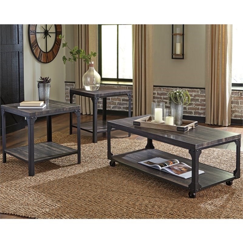 Bowery Hill 3 Piece Coffee Table Set in Brown and Black