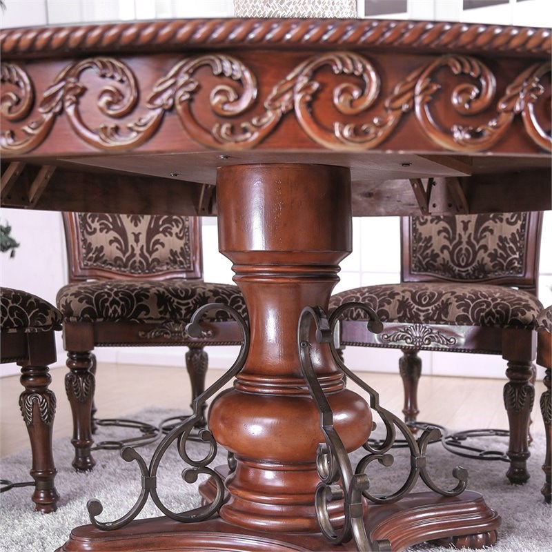 bowery hill round wood pedestal dining table in brown cherry bh4752