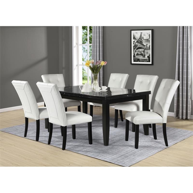 7 Piece Rectangle Marble Dining Set, Marble Dining Table Set 7 Piece