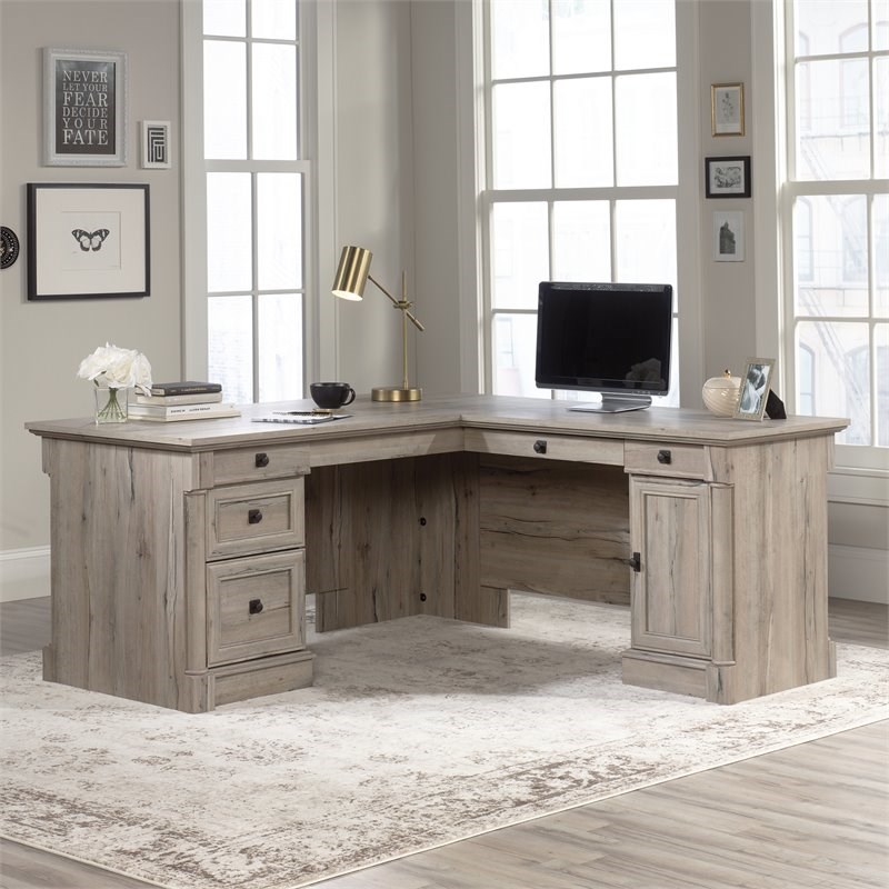 Bowery Hill Contemporary Engineered Wood L-Shaped Computer Desk in Split Oak