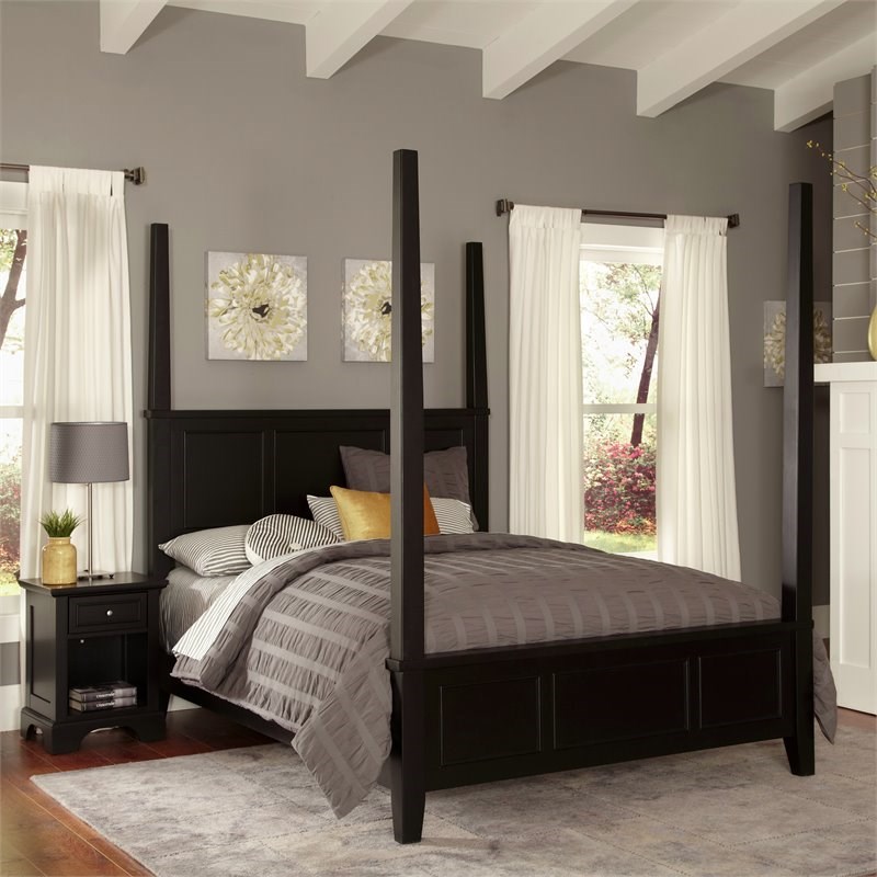 Bowery Hill Wooden King Poster Panel Bed in Black