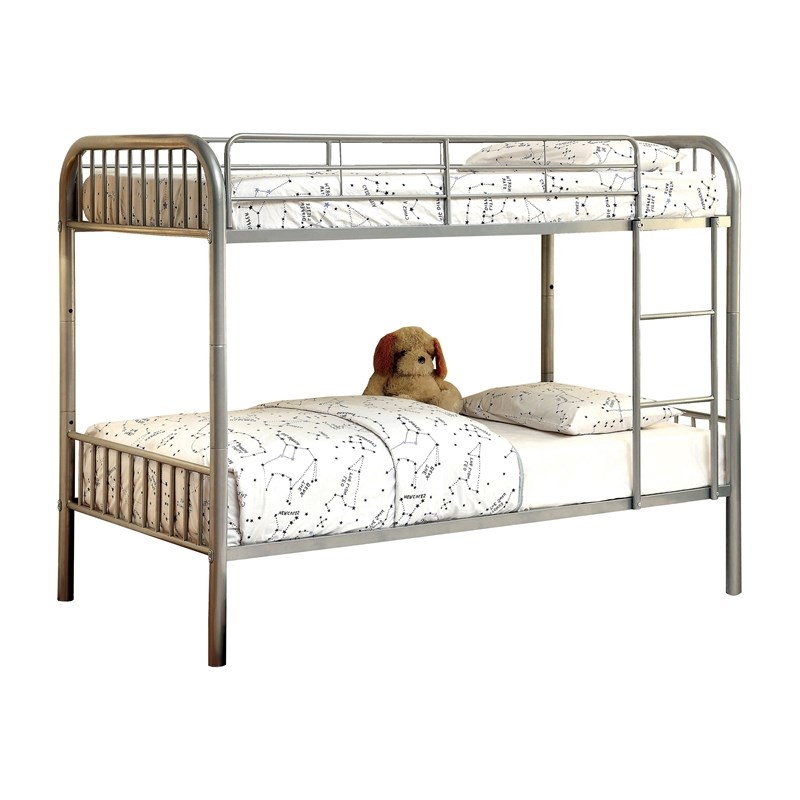Bowery Hill Twin Over Twin Metal Bunk Bed in Silver