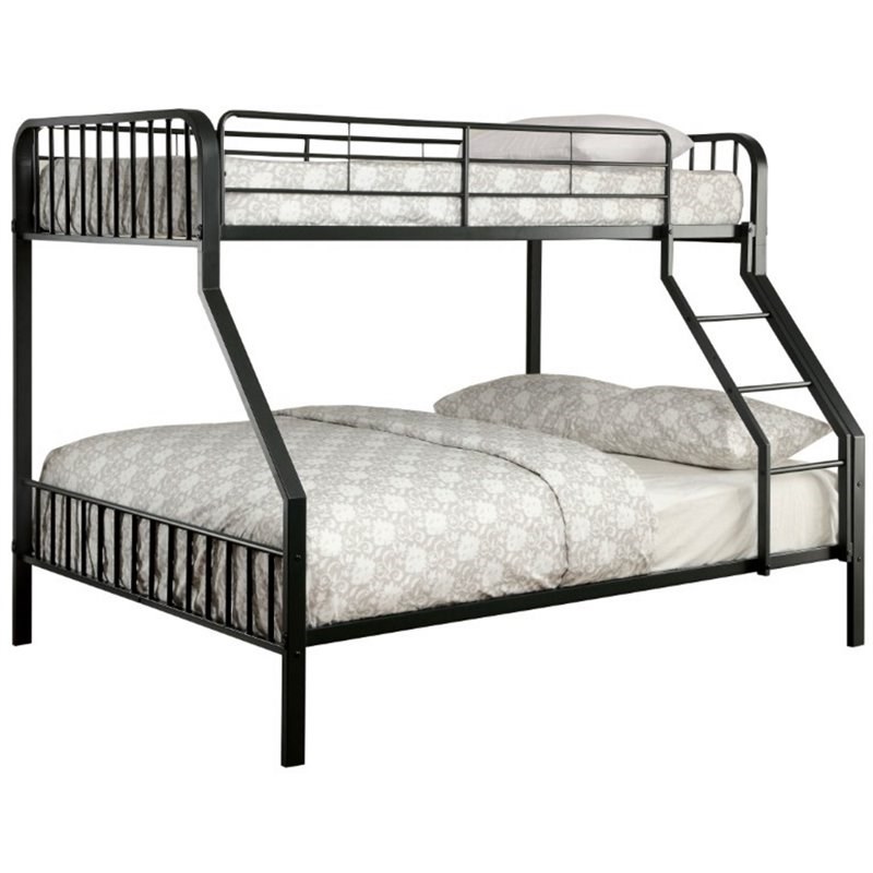 Bowery Hill Twin Over Full Metal Slat Bunk Bed in Black