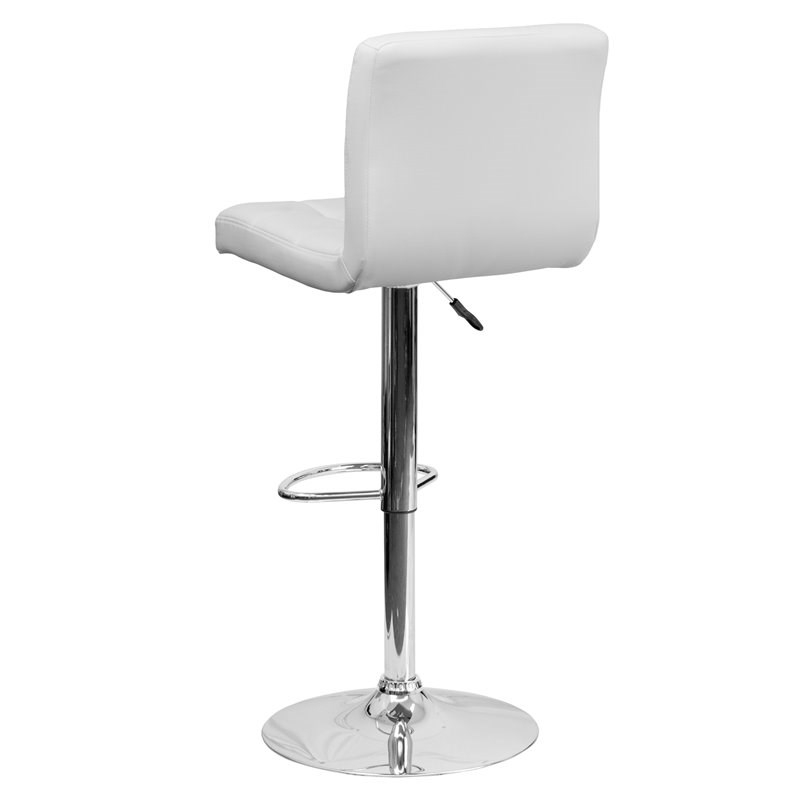 Bowery Hill Adjustable Faux Leather Quilted Bar Stool in White