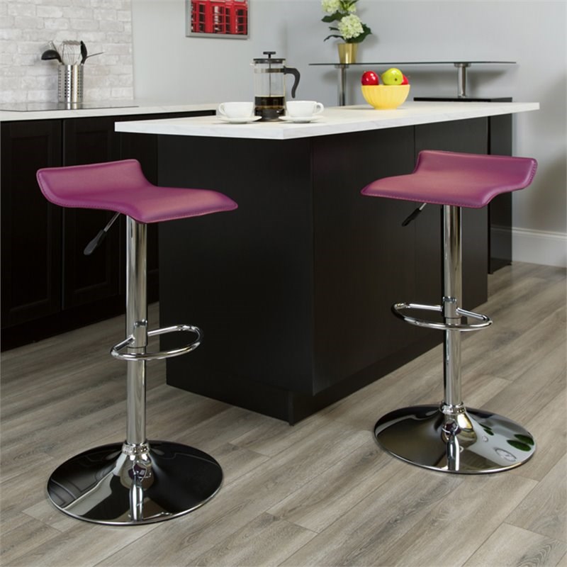 Bowery Hill Adjustable Faux Leather Backless Bar Stool in Purple