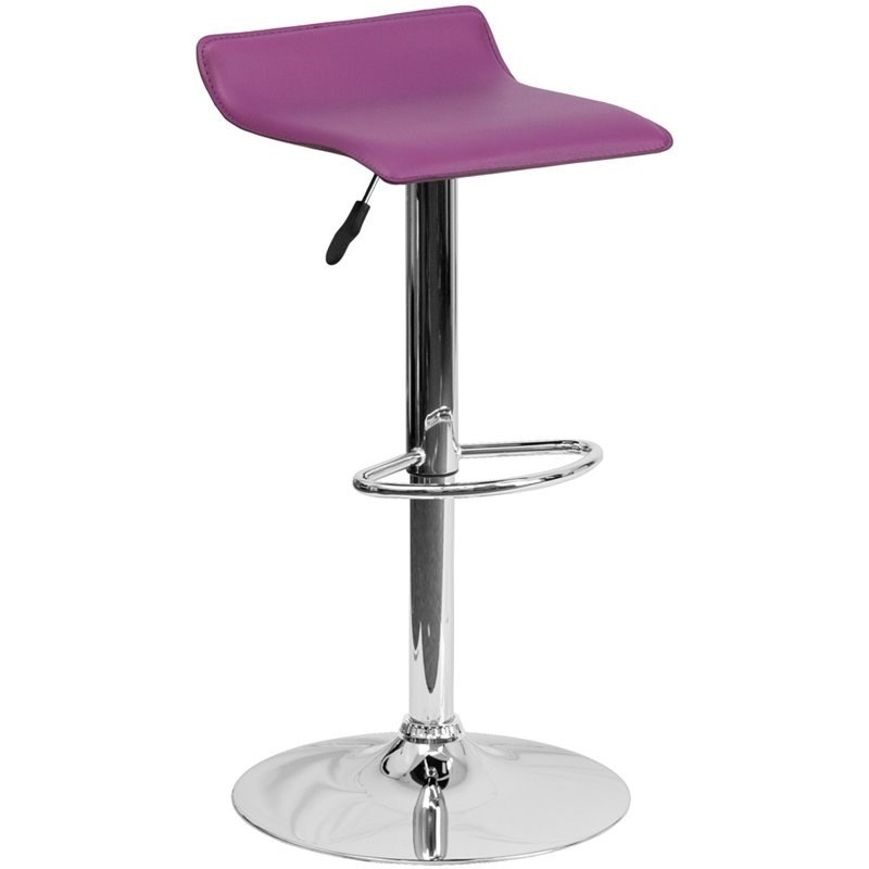 Bowery Hill Adjustable Faux Leather Backless Bar Stool in Purple