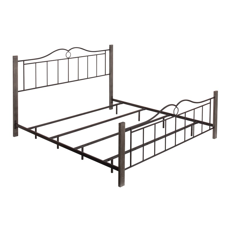 Bowery Hill Furniture Metal King Bed with Double Arched Scroll Design Black