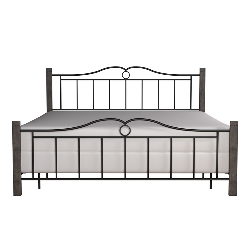 Bowery Hill Furniture Metal King Bed with Double Arched Scroll Design Black