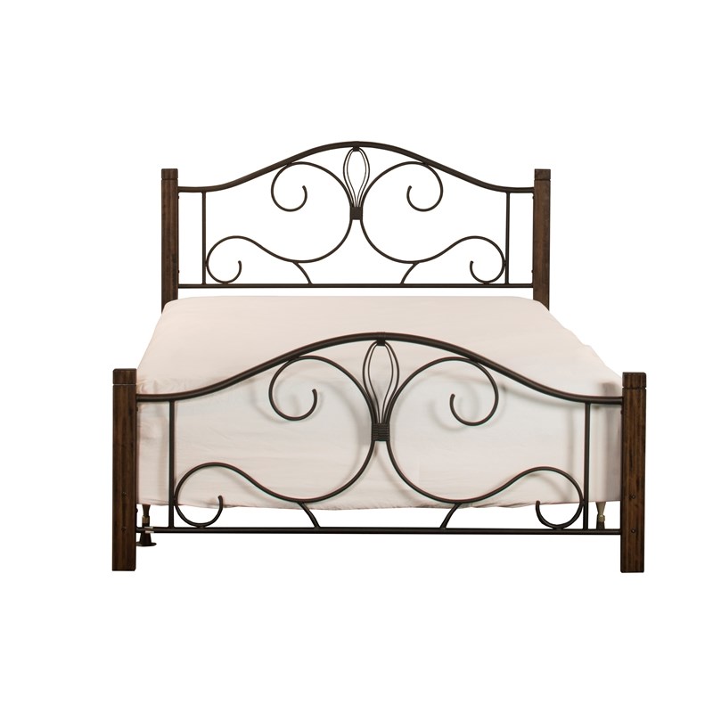 Bowery Hill Furniture Queen Metal Bed Set Brushed Cherry