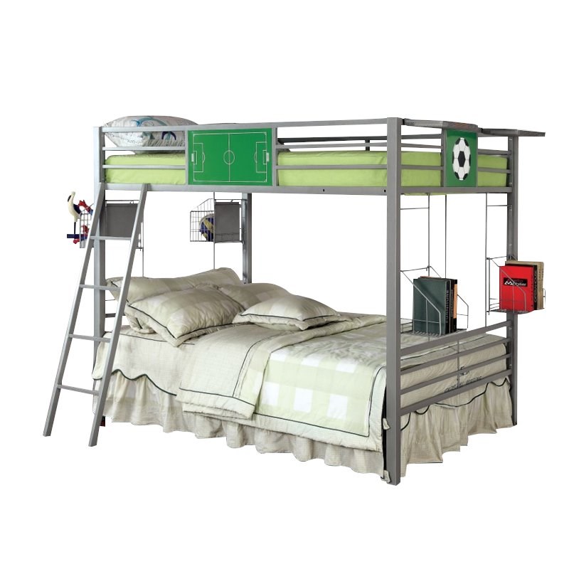 Bowery Hill Metal Full over Full Bunk Bed with Shelf in Gray