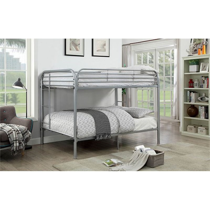 Bowery Hill Metal Full over Full Bunk Bed in Silver