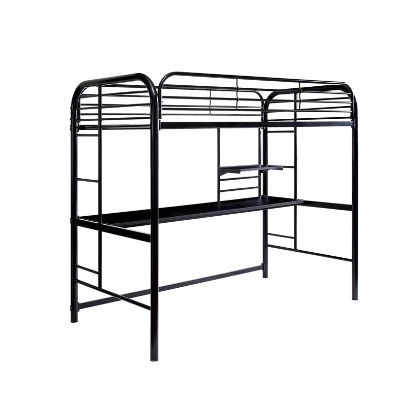 Bowery Hill Transitional Metal Twin over Workstation Bunk Bed in Black