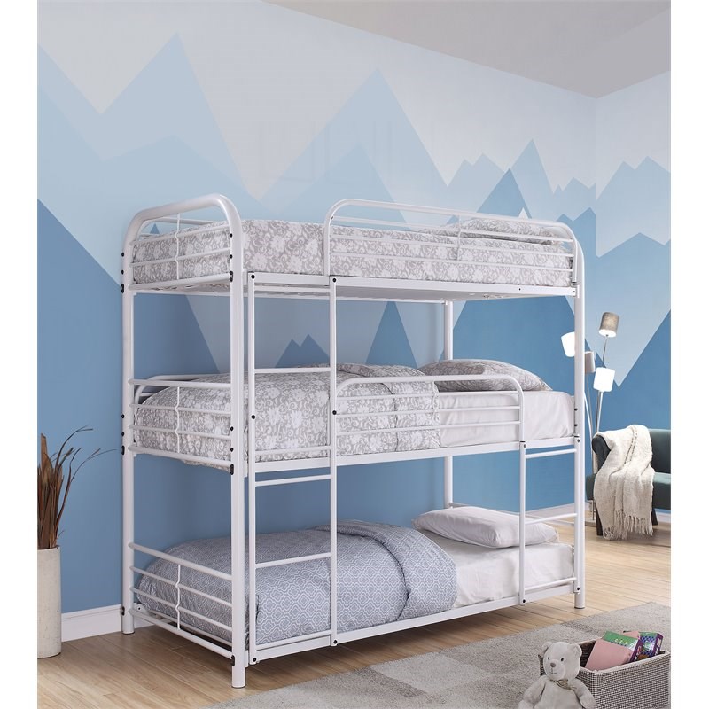 Bowery Hill Metal Twin Triple Bunk Bed in White