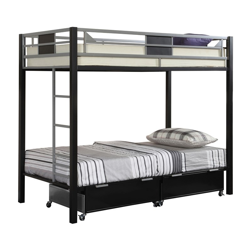 Bowery Hill Twin over Twin Metal Bunk Bed in Black and Silver