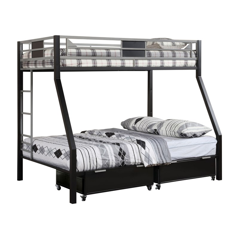 Bowery Hill Twin over Full Metal Bunk Bed in Black and Silver