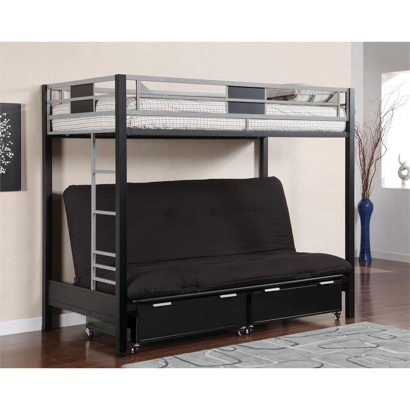 Bowery Hill Metal Twin Over Futon Bunk, Black Metal Bunk Bed Twin Over Full Size Futon