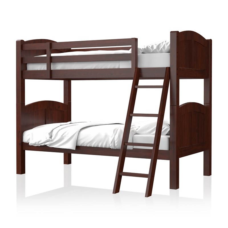 Bowery Hill Transitional Wood Twin over Twin Bunk Bed in Cherry