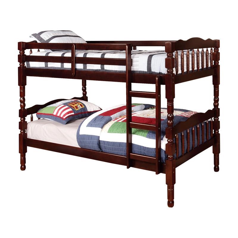 Bowery Hill Wood Twin over Twin Bunk Bed in Dark Walnut