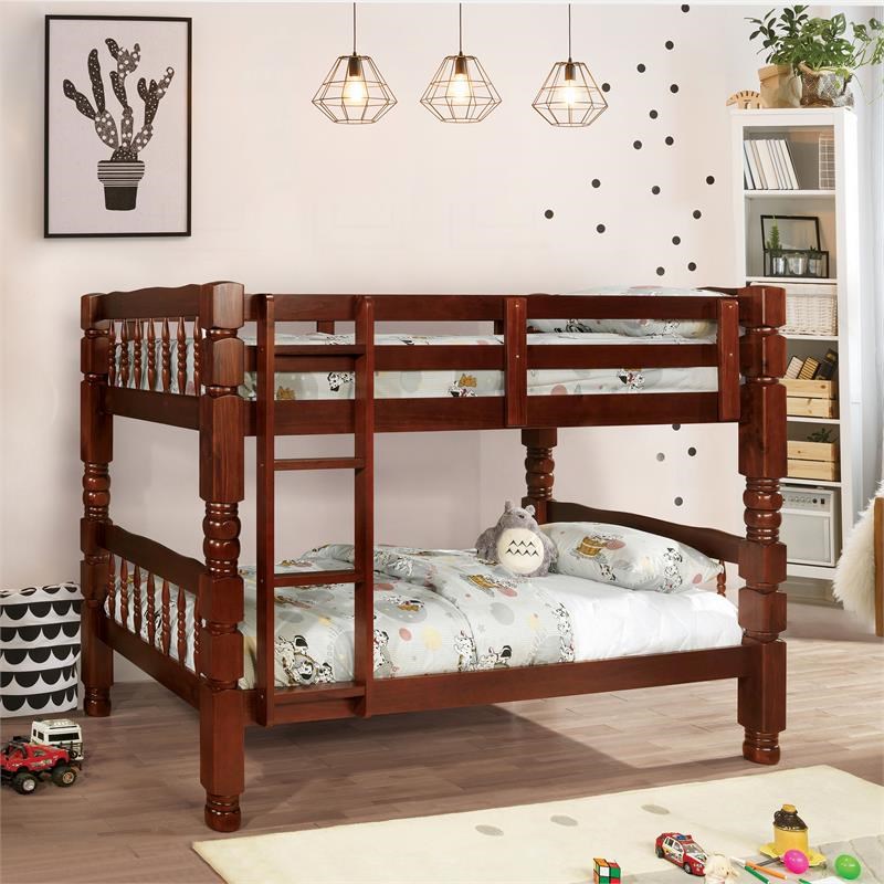 Bowery Hill Wood Twin Over Twin Bunk Bed in Cherry