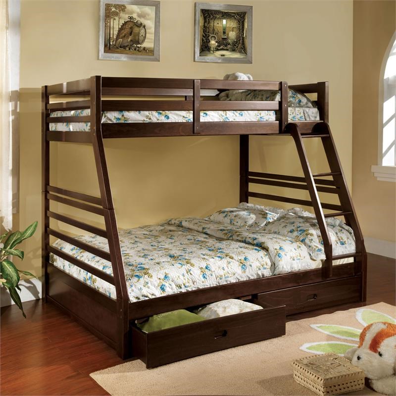 Bowery Hill Wood Twin over Full Storage Bunk Bed in Dark Walnut
