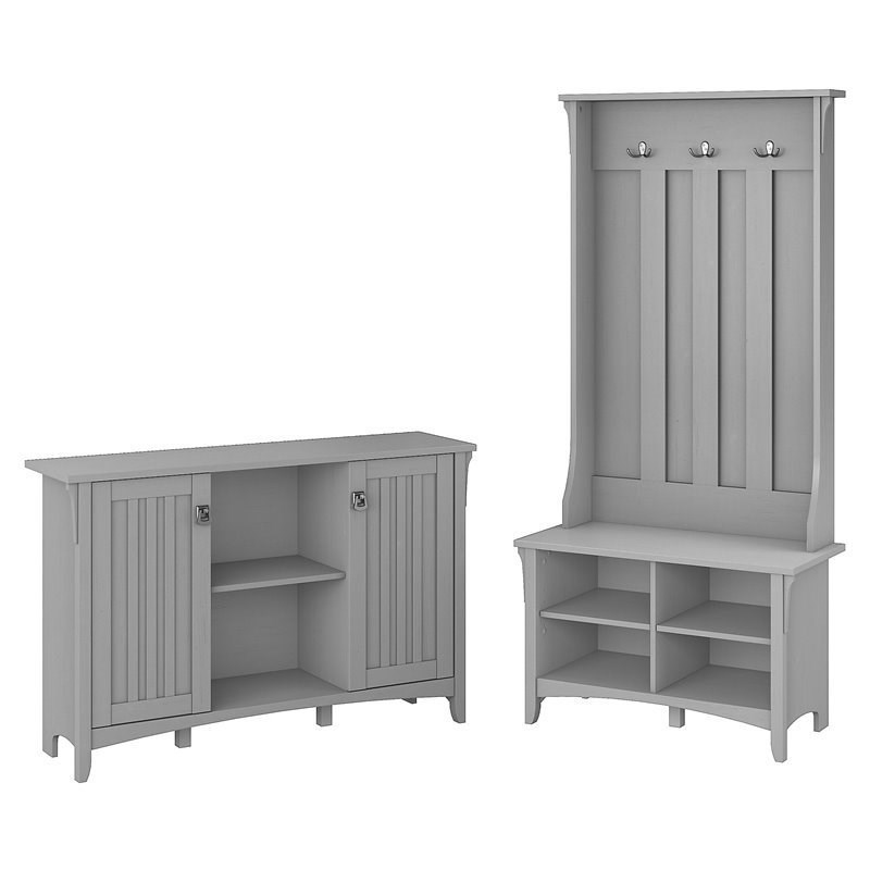 Bowery Hill Furniture Salinas Hall Tree with Shoe Bench & Accent Chest in Gray