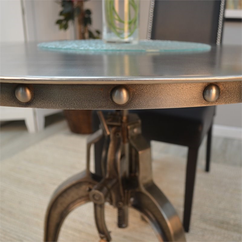 Bowery Hill Adjustable Crank Metal Accent Table in Antique Nickel
