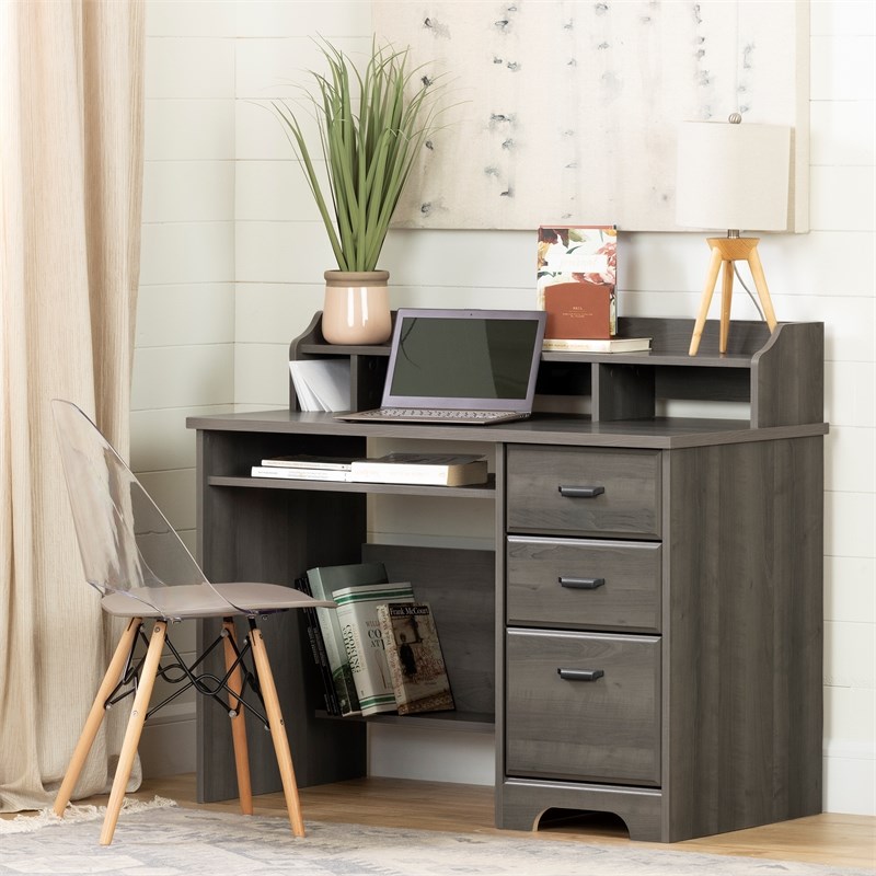 Bowery Hill Computer Desk with Hutch in Gray Maple