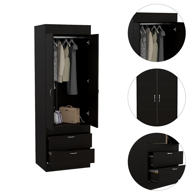 Bowery Hill Contemporary Engineered Wood Lisboa 2 Drawer 2 Door armoire in Black