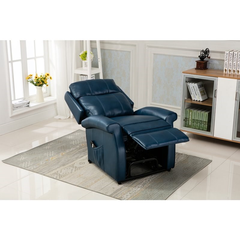Bowery Hill Navy Blue Faux Leather Traditional Lift Chair Homesquare