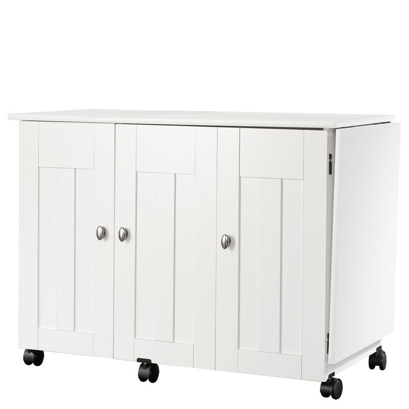 Bowery Hill Engineered Wood Drop-Leaf Sewing or Craft Table in Soft White