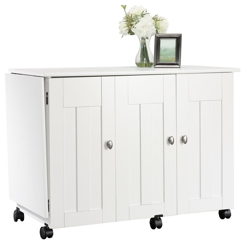 Bowery Hill Engineered Wood Drop-Leaf Sewing or Craft Table in Soft White