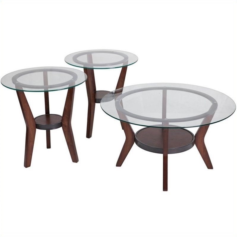 Bowery Hill 3-Piece Occasional Glass Table Set in Dark Brown
