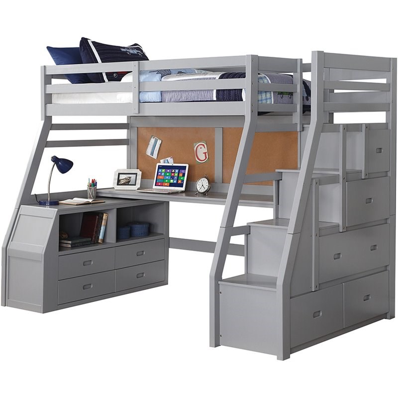 Bowery Hill Twin Storage Loft Bed in Gray