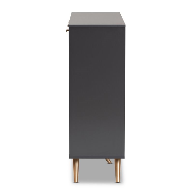 Bowery Hill Dark Gray and Gold Finished Wood 3-Door Shoe Cabinet