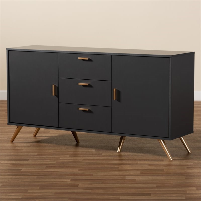 Bowery Hill Dark Grey and Gold Finished Wood 2-Door Sideboard Buffet