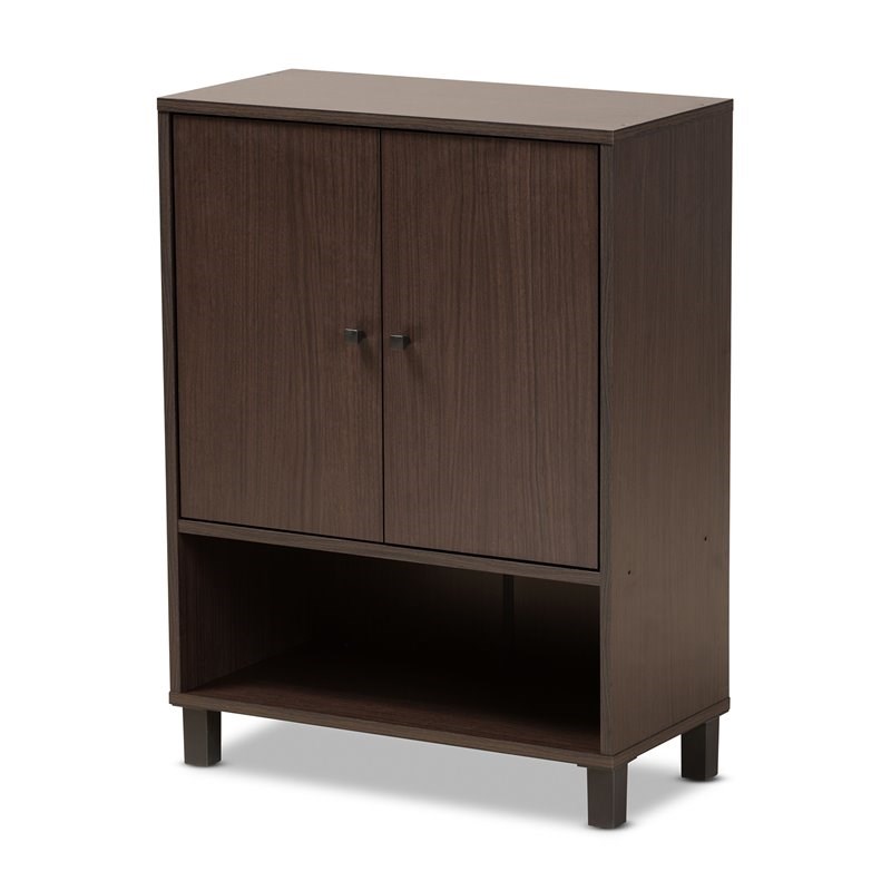 Bowery Hill Dark Brown Finished Wood 2-Door Entryway Shoe Cabinet