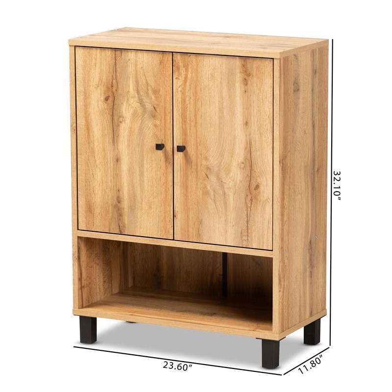 Bowery Hill Oak Brown Finished Wood 2-Door Entryway Shoe Cabinet