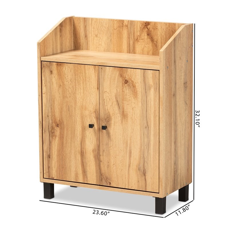 Bowery Hill Oak Brown Finished Wood 2-Door Entryway Shoe Cabinet