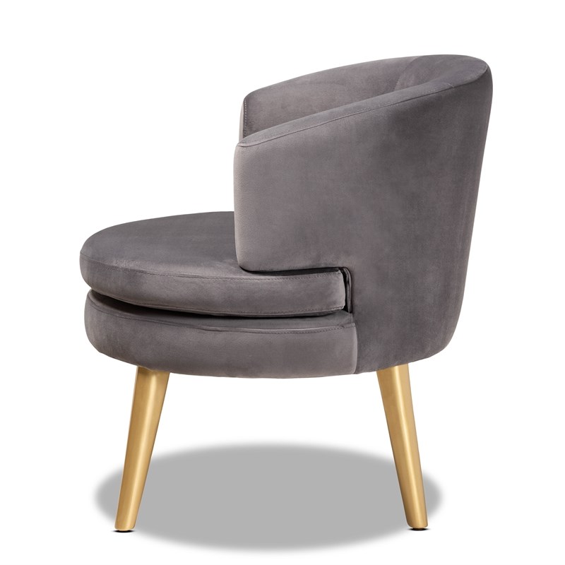 Bowery Hill Grey Velvet Fabric Upholstered and Gold Finished Wood Accent Chair
