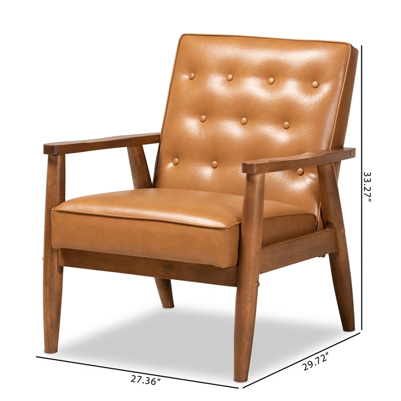 Bowery Hill Tan Faux Leather Upholstered and Walnut Finished Wood Lounge Chair