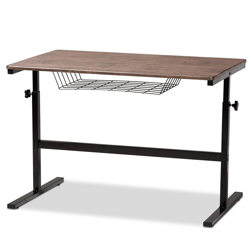 Bowery Hill Walnut Finished Wood and Black Metal Height Adjustable Desk
