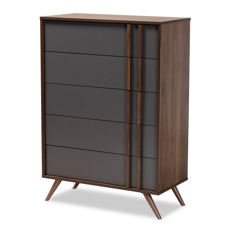 BOWERY HILL Traditional Wood 5-Drawer Chest in Walnut BOWERY HILL Traditional Wood 5-Drawer Chest in Walnut