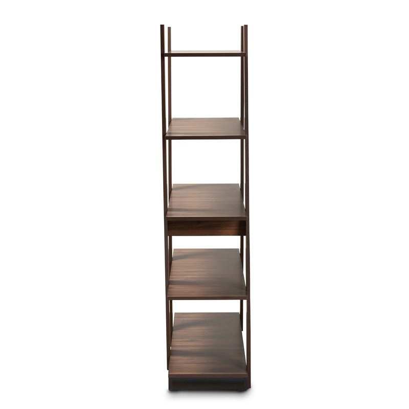 Bowery Hill Modern Walnut Brown Finished 5-Tier Wood Geometric Display Shelf