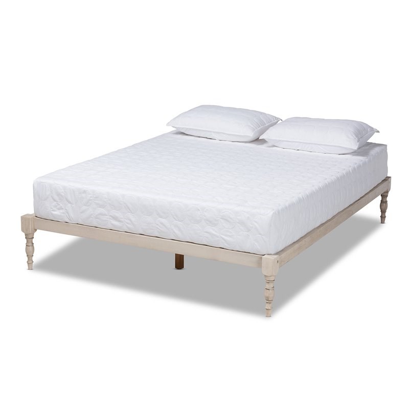 Bowery Hill Queen Size White Finished Wood Platform Bed Frame